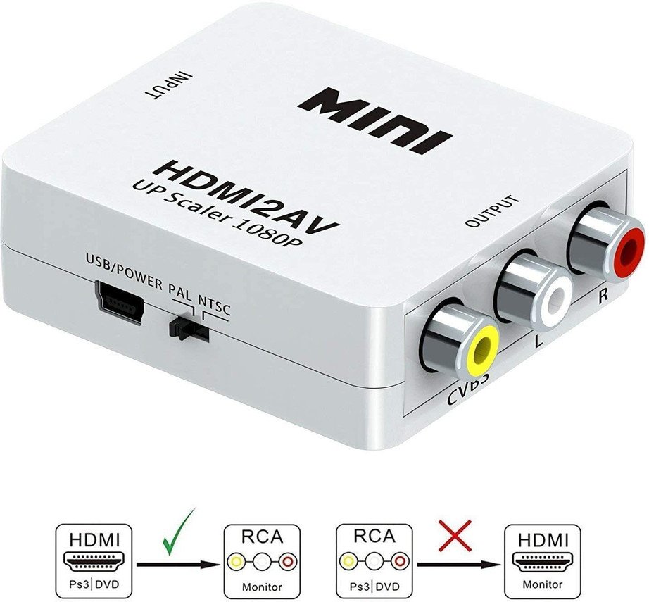 HDMI to RCA AV/CVSB L/R VideoAV/RCA CVBS Adapter Mini HDMI2AV Video ConverterBox Media Streaming Device (White)
